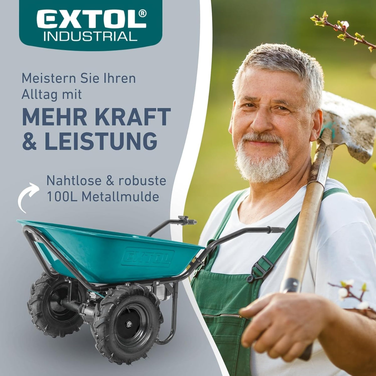 Elektrische Schubkarre mit Akku I 100L Mulde I 260kg Traglast I 500W I 40V Li-ion mit 6000mAh