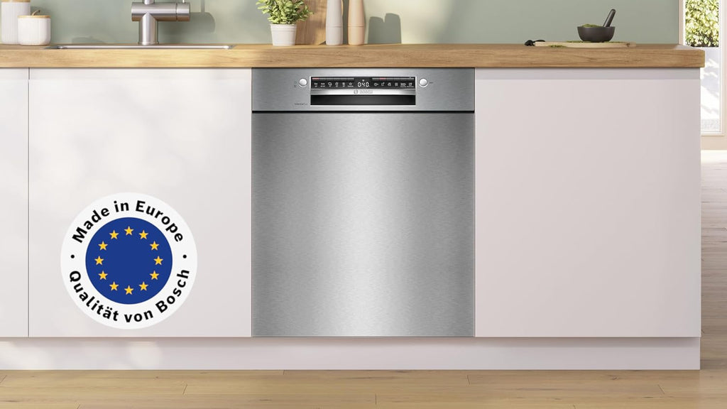 Bosch SMU4ETS08E, Serie 4, Smarter Unterbau-Geschirrspüler 60 cm, Besteckkorb, Spülmaschine mit Programmassistent, besonders Leise, höhenverstellbarer Oberkorb, Automatische Türöffnung, Edelstahl