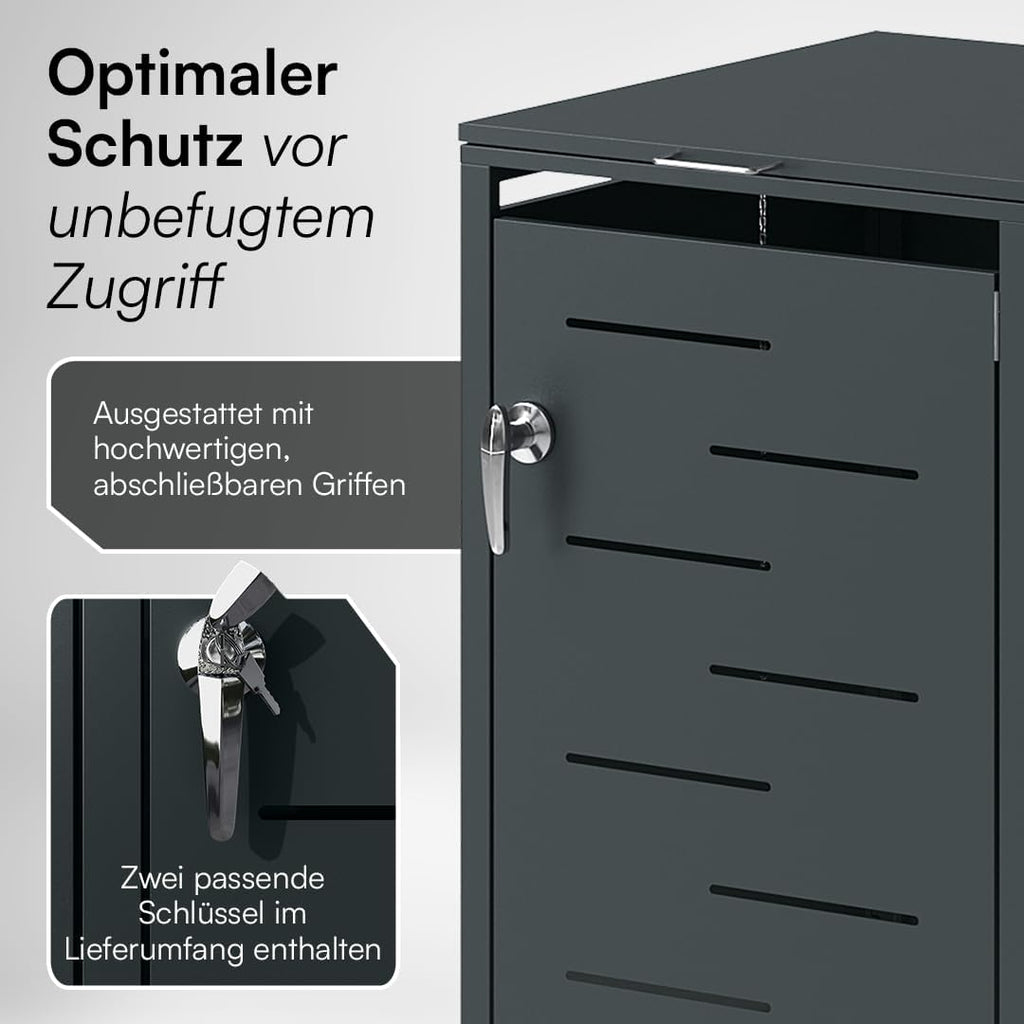 STEELSØN Diorus Mülltonnenbox 1er bis 240L abschließbar – Hochwertige Mülltonnenverkleidung 1 Tonne aus Stahl – Müllbox Müllcontainer Anthrazit - Mülltonnen Box wetterfest – Gerätebox mit Schloss