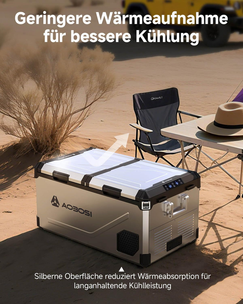 AAOBOSI 95L Kompressor Kühlbox Dual Zone bis -20℃，Edelstahlgehäuse & Aluminium-Innenausstattung，12/24V DC & 230V AC，Kühlbox Kompressor für Auto, Boot, Camping und Geländefahrt