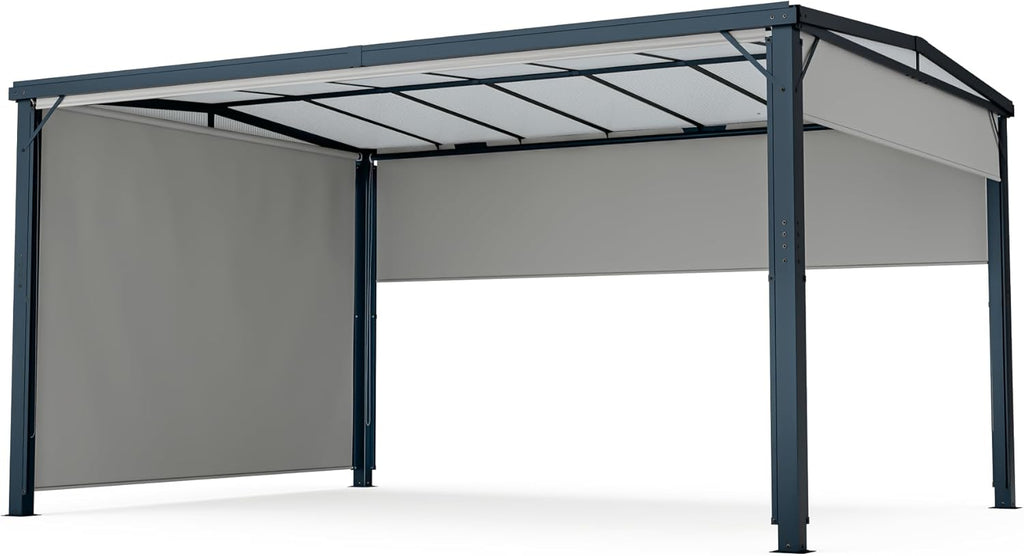 blumfeldt Pergola 3x4 m, Überdachung Mit Polycarbonatdach & Einziehbaren Seitenwänden, Pulverbeschichteter Aluminiumrahmen, Wetterfest & Stabil, Einfacher Aufbau, Winterfest