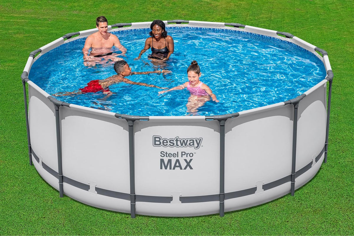 Bestway® Steel Pro MAX™ Aufstellpool Komplett-Set mit Filterpumpe Ø 396 x 122 cm, lichtgrau, rund