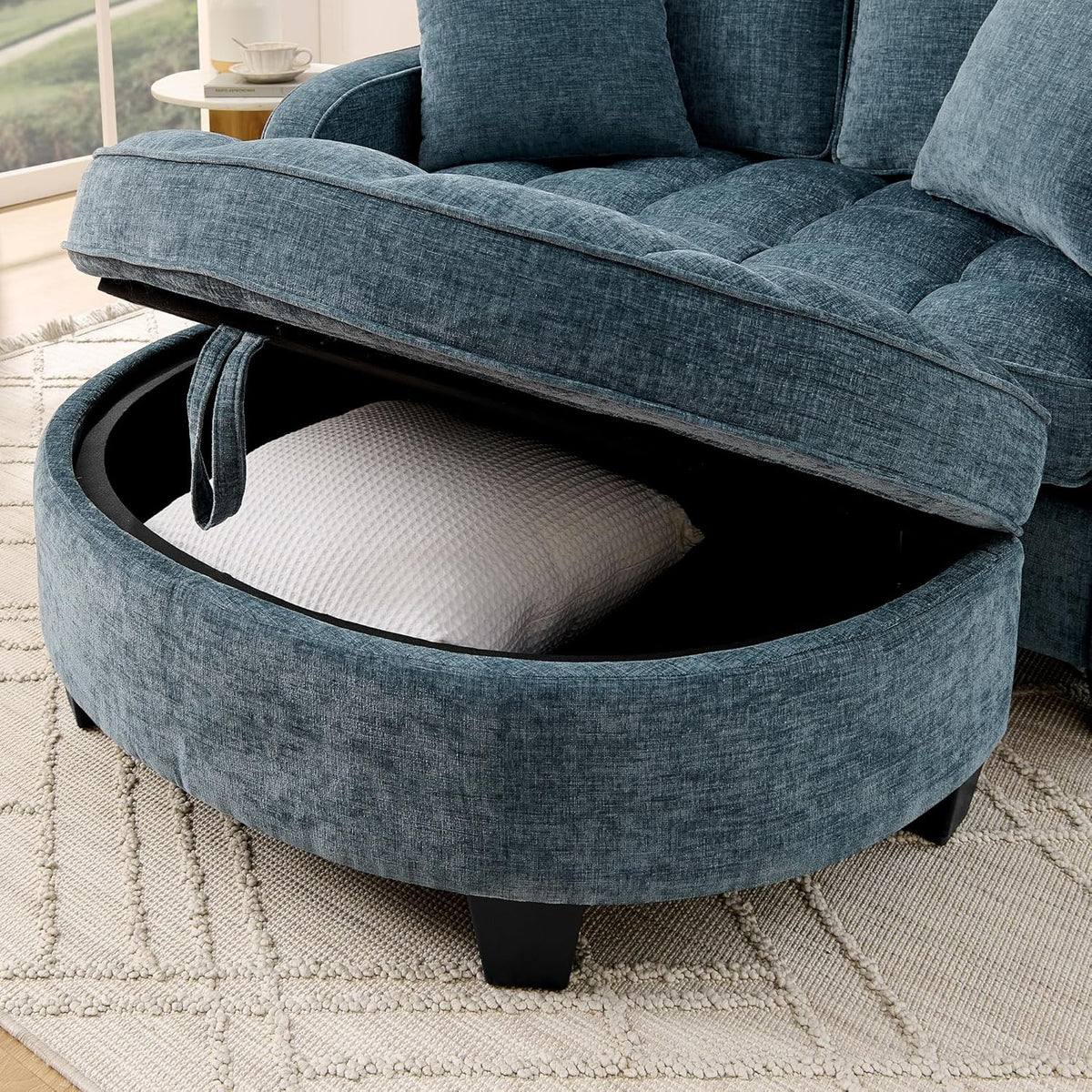 Sofa mit mit Aufbewahrungs-Hocker, Schlafsofa mit Verstellbarer Rückenlehne und Kissen, Klein Sofa, für kleine Wohnzimmer,Studienzimmer,Schlafzimmer,Blau