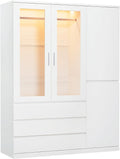 Dripex Vier Tore Schrank, Minimalistischer Wardrobe Closet mit Einer Kleiderstange und 3 Schubladen | 120 x 48 x 180cm | Weiß, Kleiderschrank für Schlafzimmer Kleiderschränke