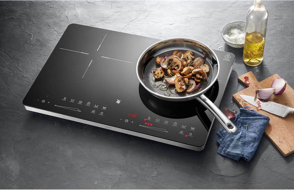 WMF Kult X Doppel- Induktionskochfeld 2 Platten, Kochplatte bis 28 cm, 2 Kochzonen, 8 Stufen, Topferkennung,Touch-Display, Glaskeramik, Timer-Funktion, 3500 W