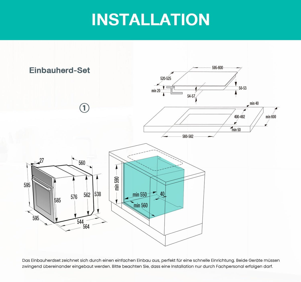 Gorenje Einbauherd-Set Heißluft Inox Set 4 mit Glaskeramik-Kochfeld / 77 Liter / ExtraSteam / GentleClose  und  Open / EcoClean / AirFry / PizzaMode / PerfectGrill / Teleskopauszüge / Inox-Look