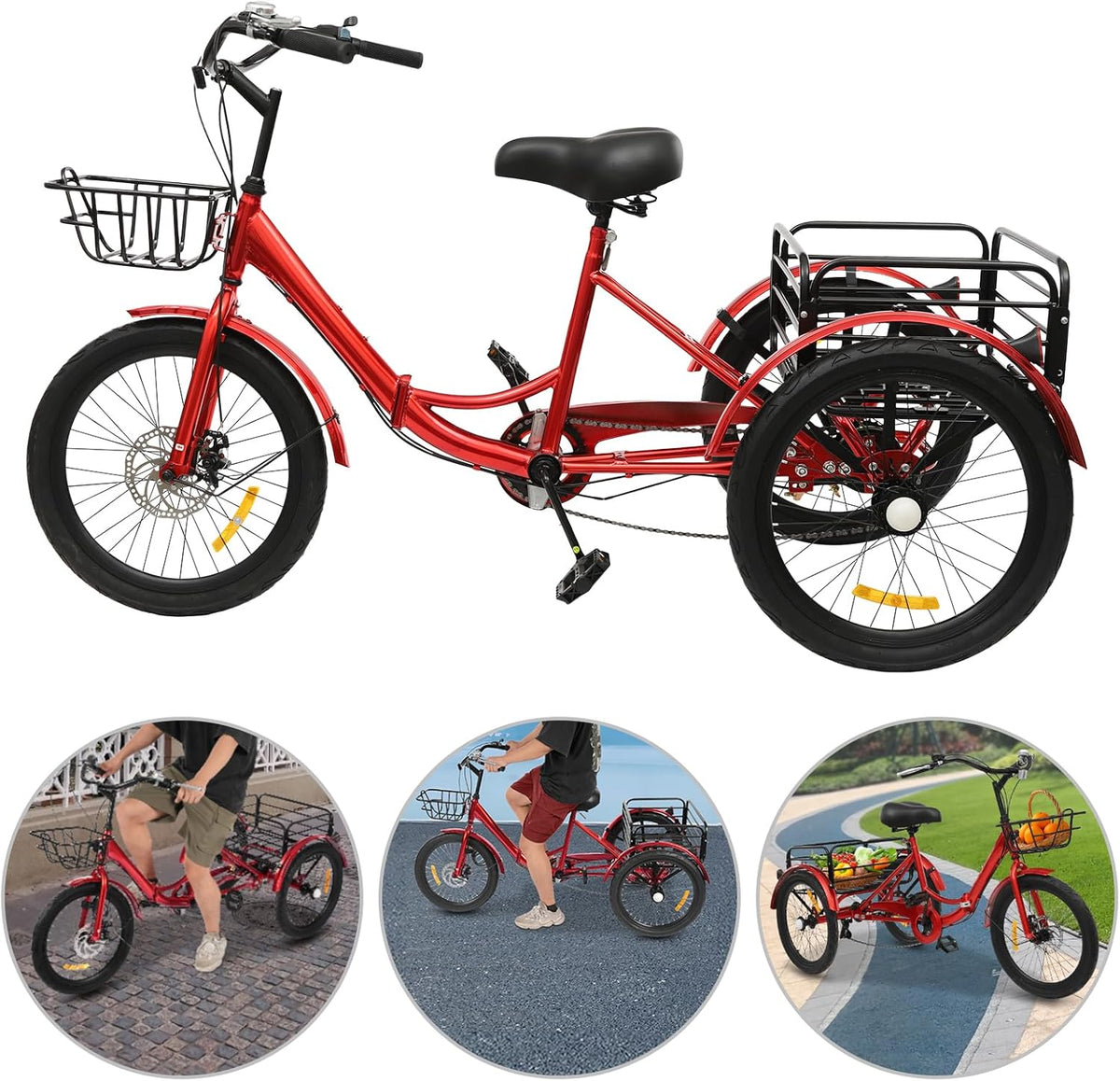 Faltbares Dreirad für Erwachsene, 20 Zoll Faltbares Dreirad, 7-Gang 3-Rad Fahrrad mit Schloss für Erwachsene mit Einer Körpergröße von 5,09 bis 5,74 Fuß