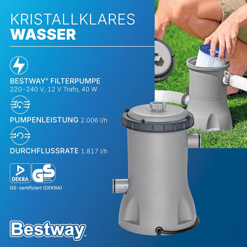 Bestway® Steel Pro MAX™ Aufstellpool Komplett-Set mit Filterpumpe Ø 366 x 122 cm, lichtgrau, rund