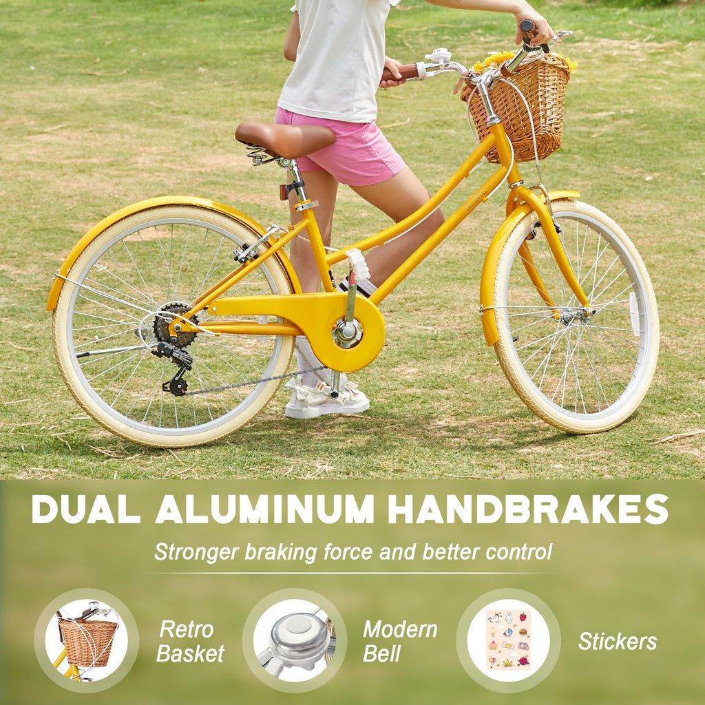Glerc Missy 20 24 26 Zoll Mädchen City 6-Gang Hybrid Cruiser Fahrrad mit Weidenkorb für Jugend über 6-Jahre alt, mehrere Farben