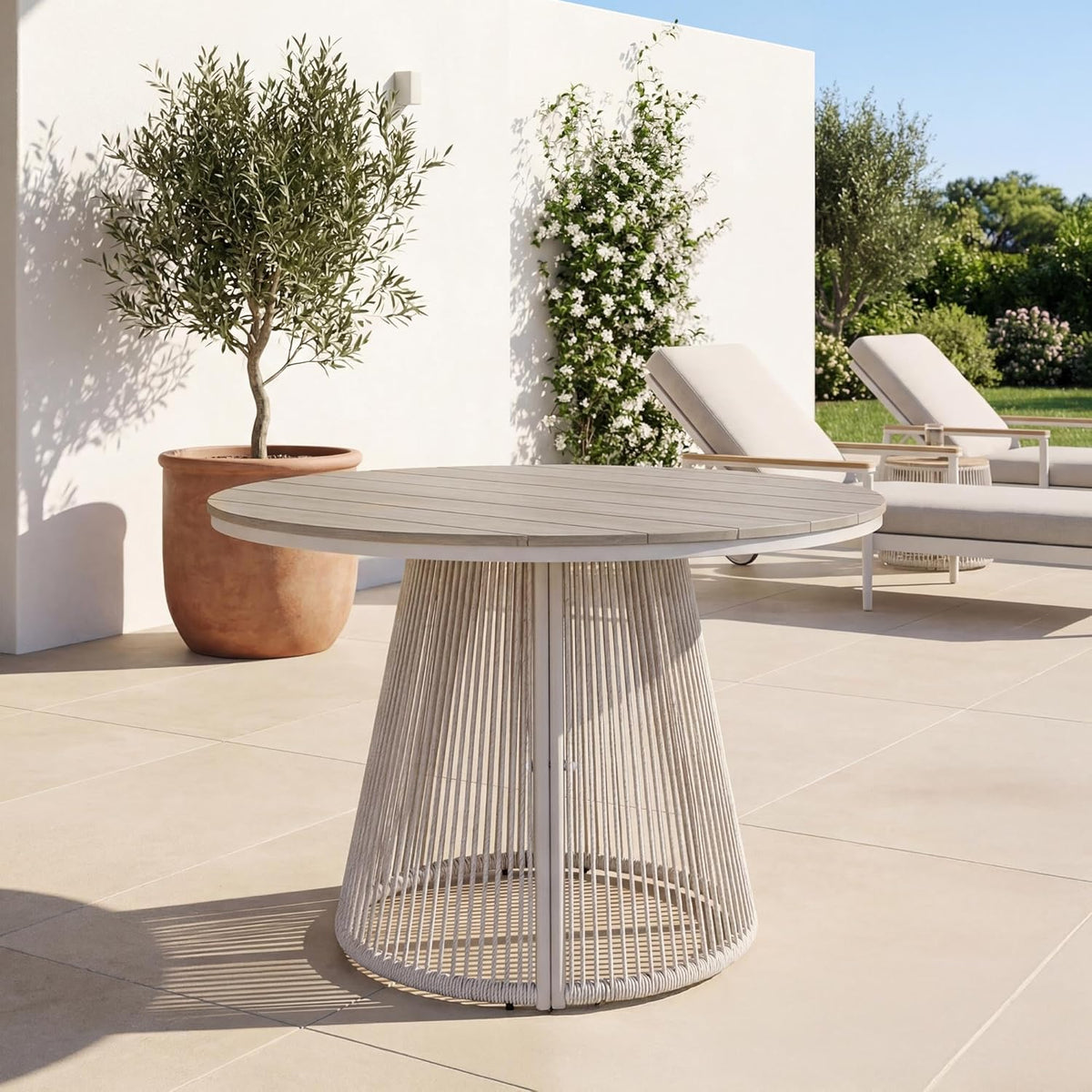 di volio Gartenmöbel Set MAZARO – Essgruppe Outdoor mit rundem Tisch & 4 Stühlen, Gartengarnitur wetterfest (Beige)