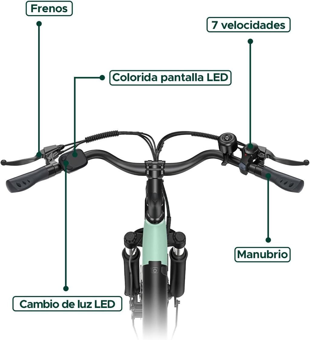 MileCity1 26" E-Bike für Erwachsene, 7 Gang Elektrofahrrad mit Austauschbarem 36V 13Ah Akku, 25 km/h und 80–100km Reichweite E-Bike für Städtische Pendler, IP65 Wasserdicht