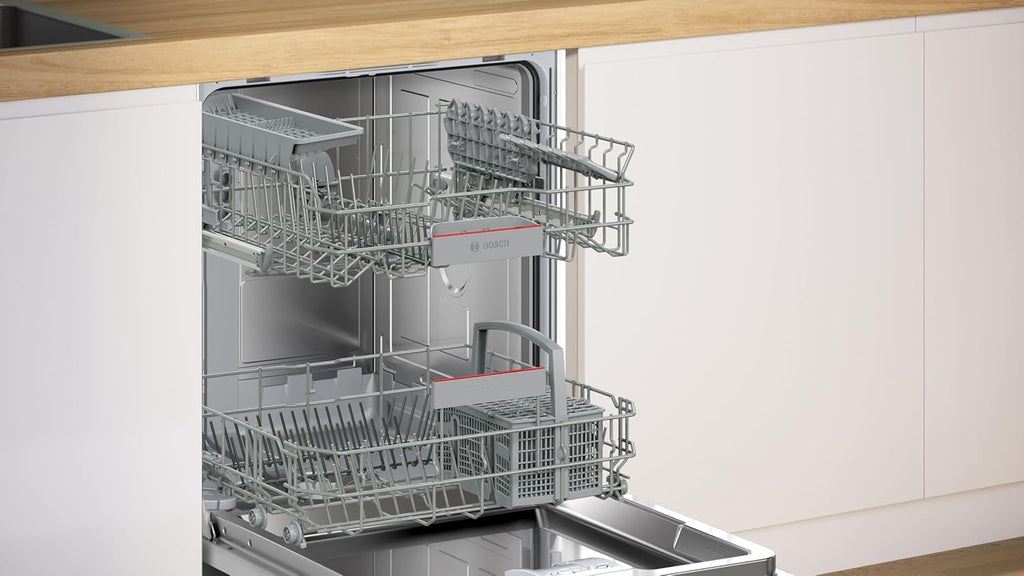 Bosch SMU4ETS08E, Serie 4, Smarter Unterbau-Geschirrspüler 60 cm, Besteckkorb, Spülmaschine mit Programmassistent, besonders Leise, höhenverstellbarer Oberkorb, Automatische Türöffnung, Edelstahl