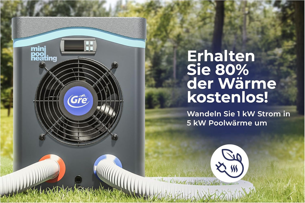 Gre HPM40 - Mini-Wärmepumpe für Aufstellpools bis zu 40 m³, Heizsystem für Aufstellpools, Farbe Grau