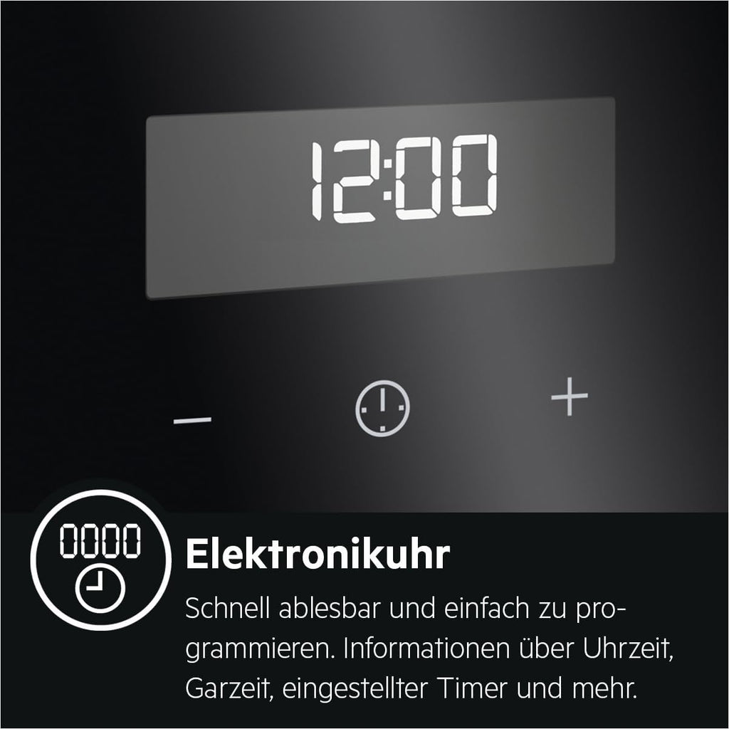 AEG Standherd mit Glaskeramik-Kochfeld 60 cm/Bräterzone/Mehrkreiskochzone/Versenkknebel/Touch-Bedienung/Grillfunktion/Display mit Uhr/A / CCB644OCBM