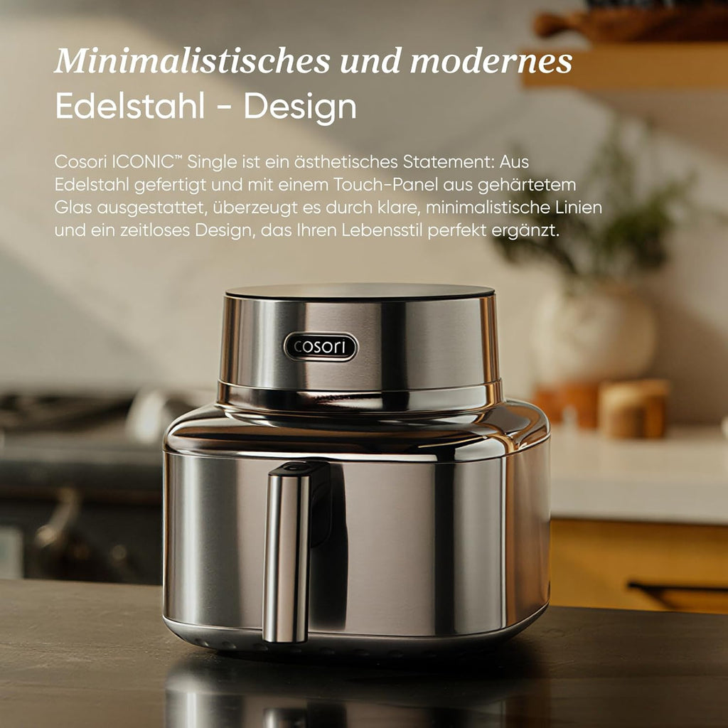 COSORI Airfryer | Iconic Single | 96% Metall | Keramikbeschichtung ohne PFas und BPA | 7-in-1 6,2L Heißluftfritteuse | 61% energiesparend | 50+ Rezepte | spülmaschinenfest | silber | SE601S