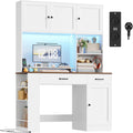 FirFurd 180cm hohe Schreibtisch mit Schubladen und Bücherregal, Computertisch aus Holz mit LED & Steckdosenleiste, Bürotisch PC-Tisch Möbel für Arbeitszimmmr, Büro, Kinderzimmer 180x120x50cm Weiß