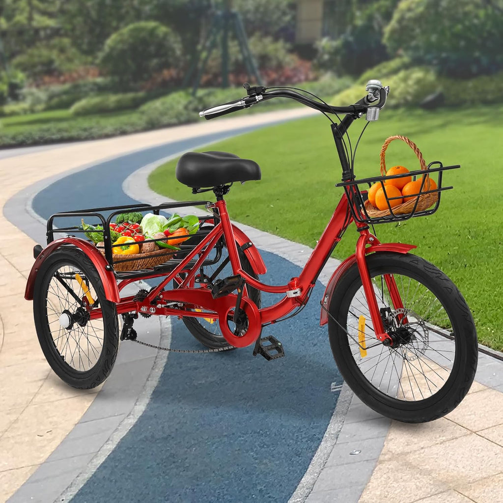 Faltbares Dreirad für Erwachsene, 20 Zoll Faltbares Dreirad, 7-Gang 3-Rad Fahrrad mit Schloss für Erwachsene mit Einer Körpergröße von 5,09 bis 5,74 Fuß