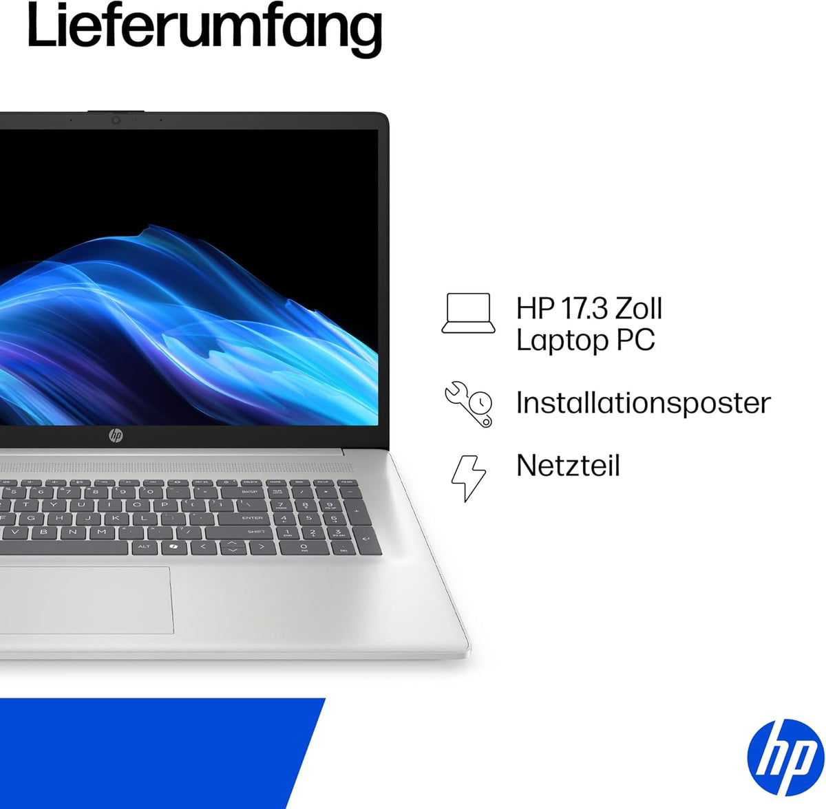 Laptop mit 17,3" FHD Display, Core i7-1355U, 16 GB DDR4 RAM, 1 TB SSD, Iris Grafik, Windows 11, QWERTZ, Silber inkl. 25 GB Dropbox-Speicher für 12 Monate