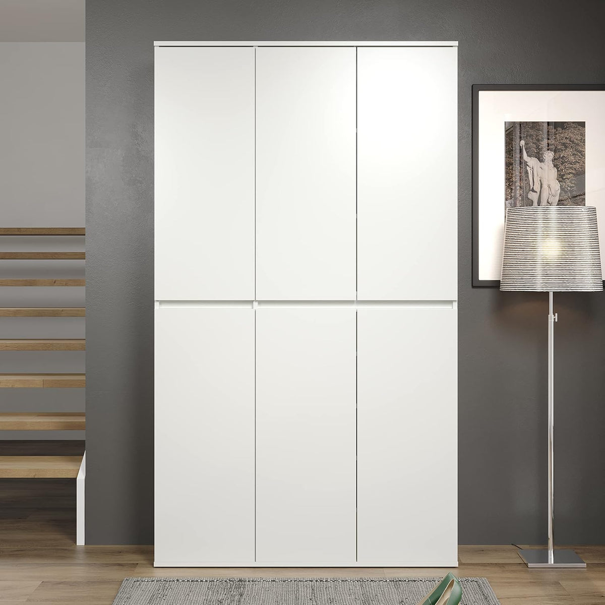 trendteam smart living - Nevada - Mehrzweckschrank - Weiß - Schrank mit 6 Türen, 12 Einlegeböden und 1 Kleiderstange - (BxHxT) 111 x 191 x 34 cm - grifflose Türen