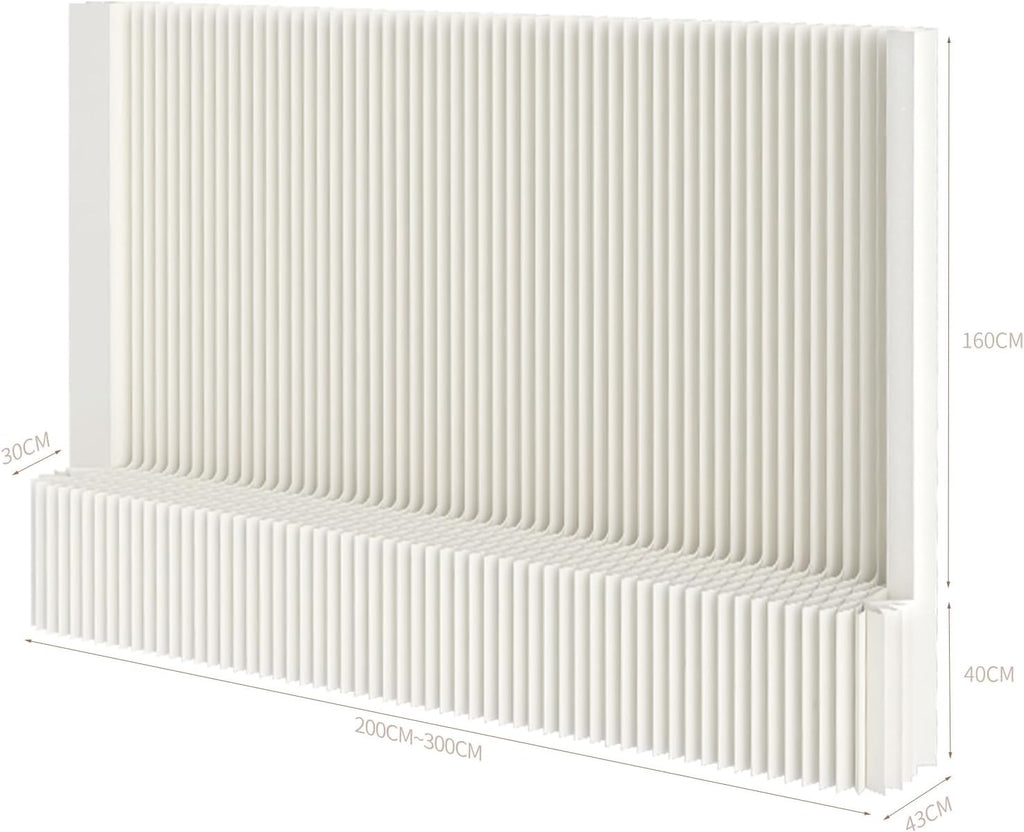 Faltbarer Raumteiler mit Ablageregal Flexibel Sichtschutz Trennwand, Ideal für Büro, Wohnzimmer, Geschäfte Wohnzimmer, Schlafzimmer, Balkon(Weiß) (L300 x B43 x H200 cm)