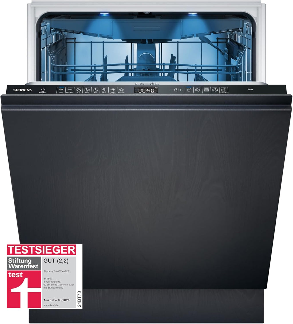 Siemens SN65ZX07CE, Stiftung Warentest Testsieger , iQ500 Smarter Geschirrspüler Vollintegriert, 60 cm breit, Besteckschublade, Made in Germany, Zeolith Trocknung, extra leise, varioSpeed Programm