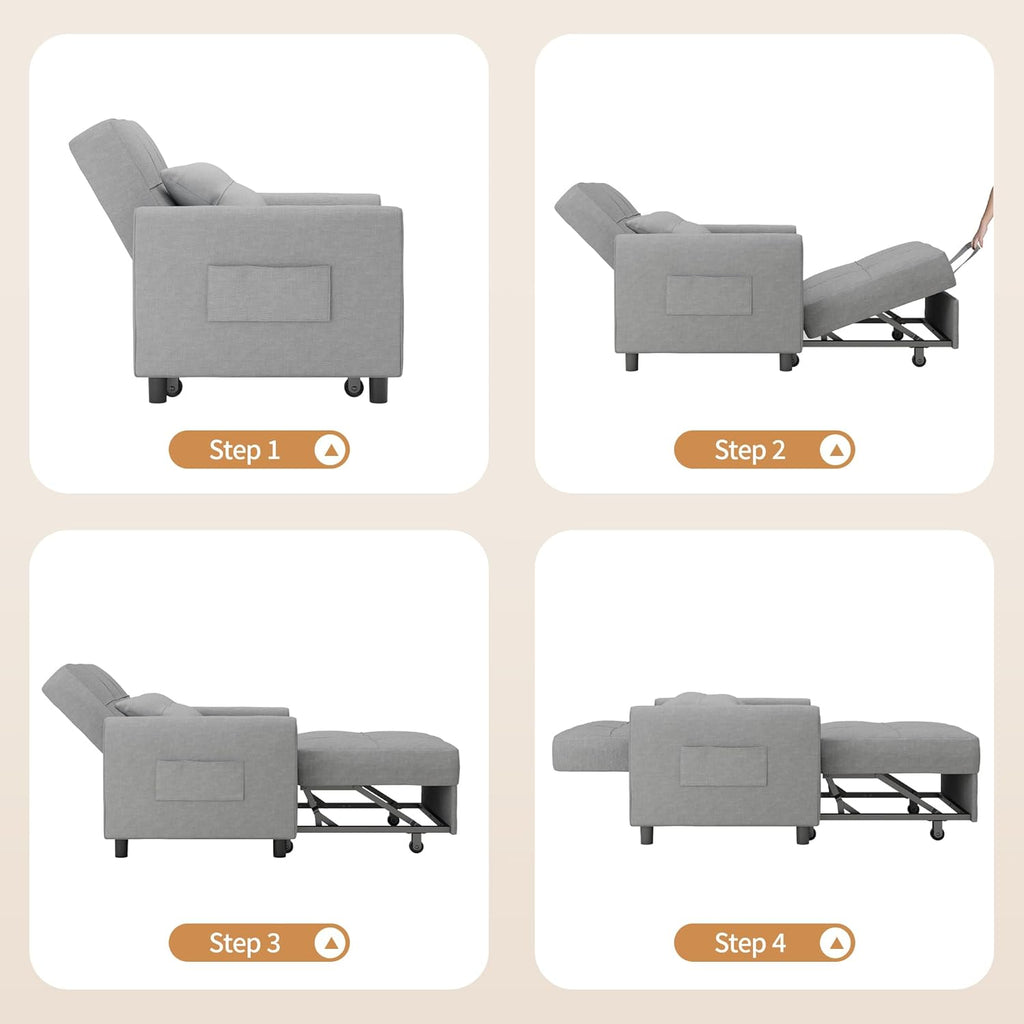 Bealife Relaxsessel, Schlafsessel mit Verstellbarer Rückenlehne, Fernsehsessel, Klappbares Schlafsofa, Relaxsessel fürs Wohnzimmer,Schlafzimmer (Hellgrau)