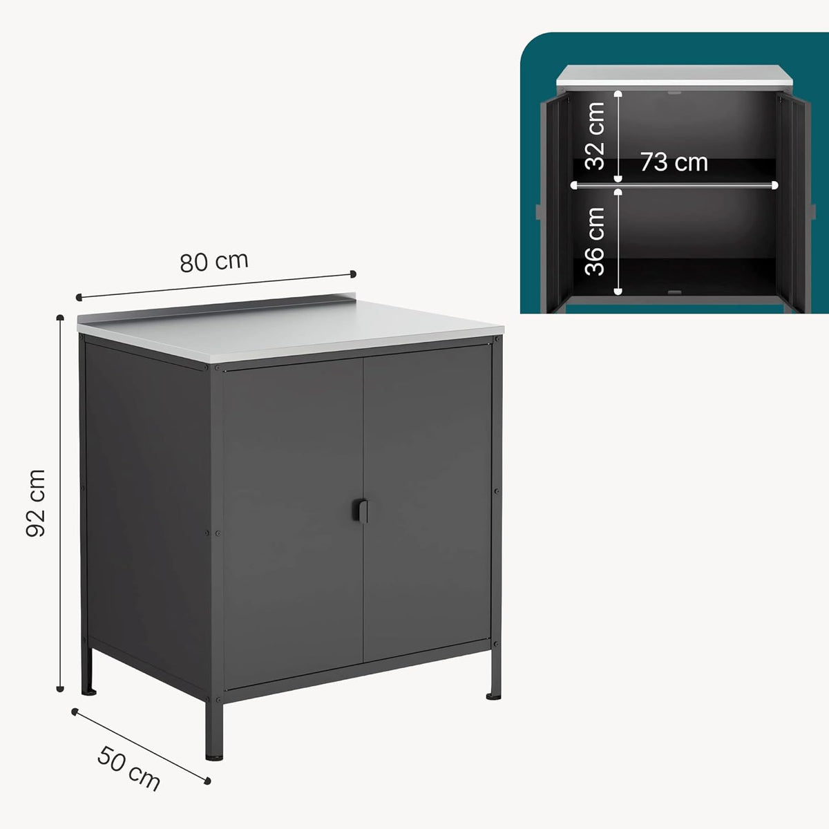 casa.pro Outdoor Schrank Bolognano Gartenschrank Balkonschrank Spind Zwei Türen für Innen- und Außenbereich 92x80x50 cm Schwarz, matt