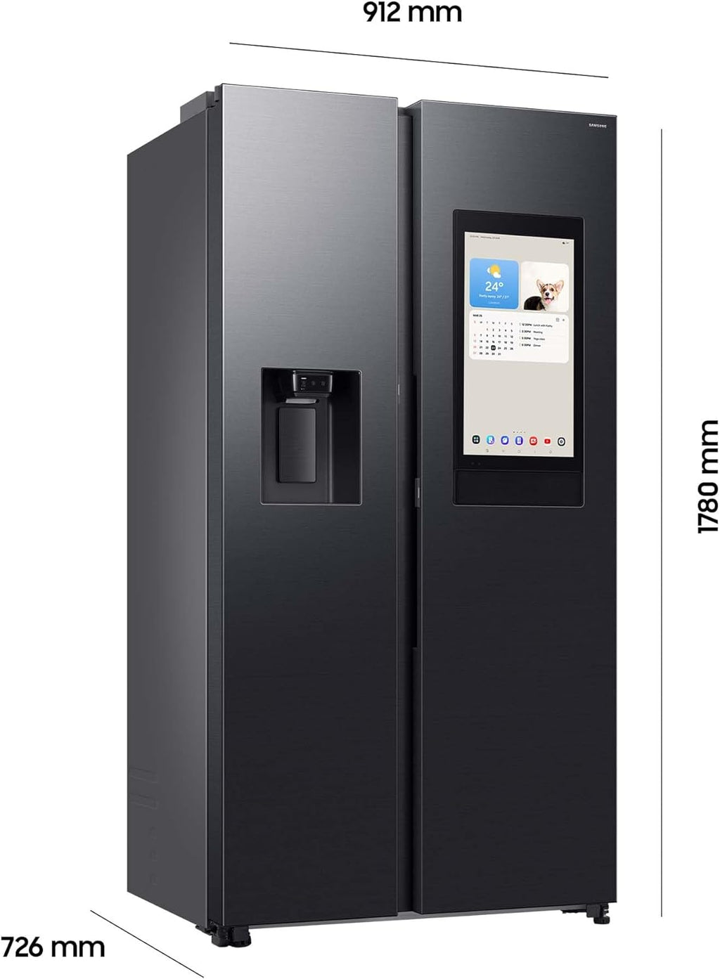 RS90F66BEFEF Side-by-Side Kühl-Gefrierkombination, AI Kühlschrank mit Gefrierfach, 178 cm, 614 l, Eis-/Wasserspender mit Wasseranschluss, Family Hub, AI Energy & Voice Control, Black Steel