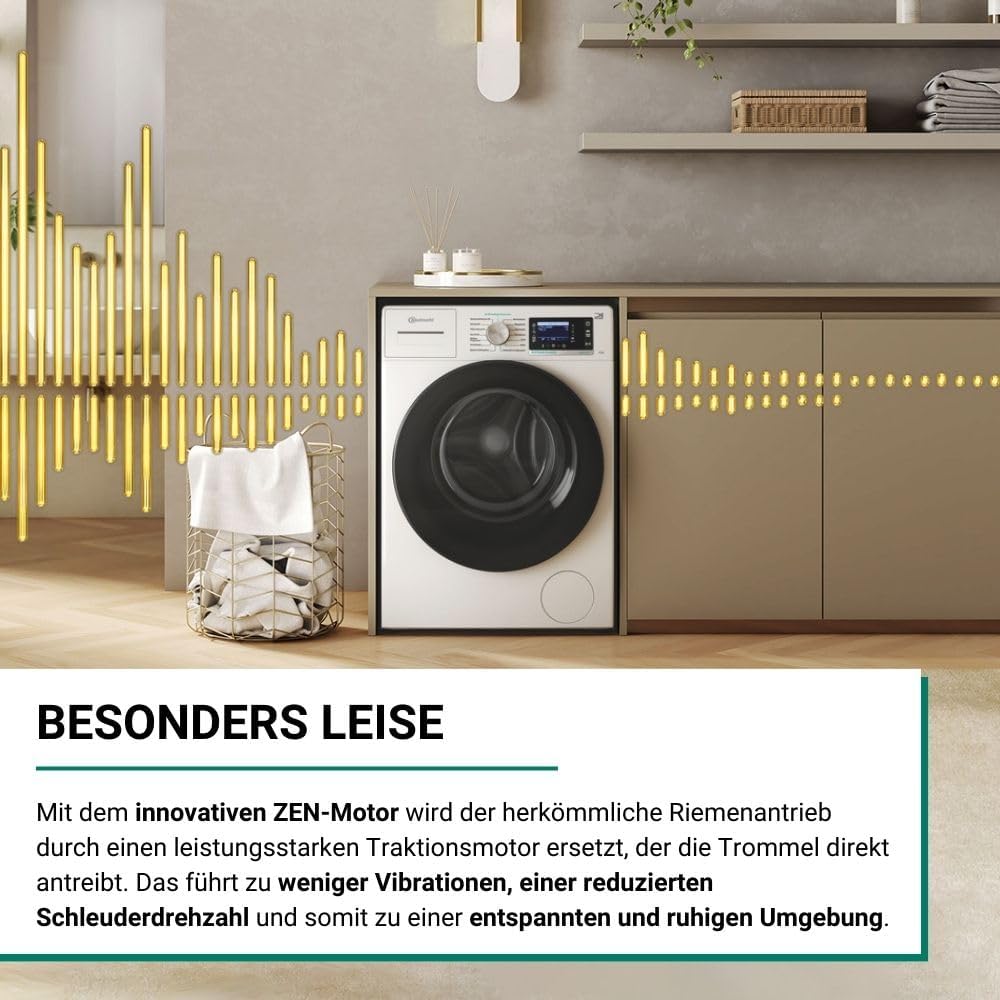 Bauknecht Waschmaschine 8kg, Stiftung Warentest GUT (2,4)*, Supreme Silence, EEK A-20%, 1400 U/min, ZEN-Motor, Besonders leise, Dampftechnologie, B6R 88 SILENCE DE, Weiß