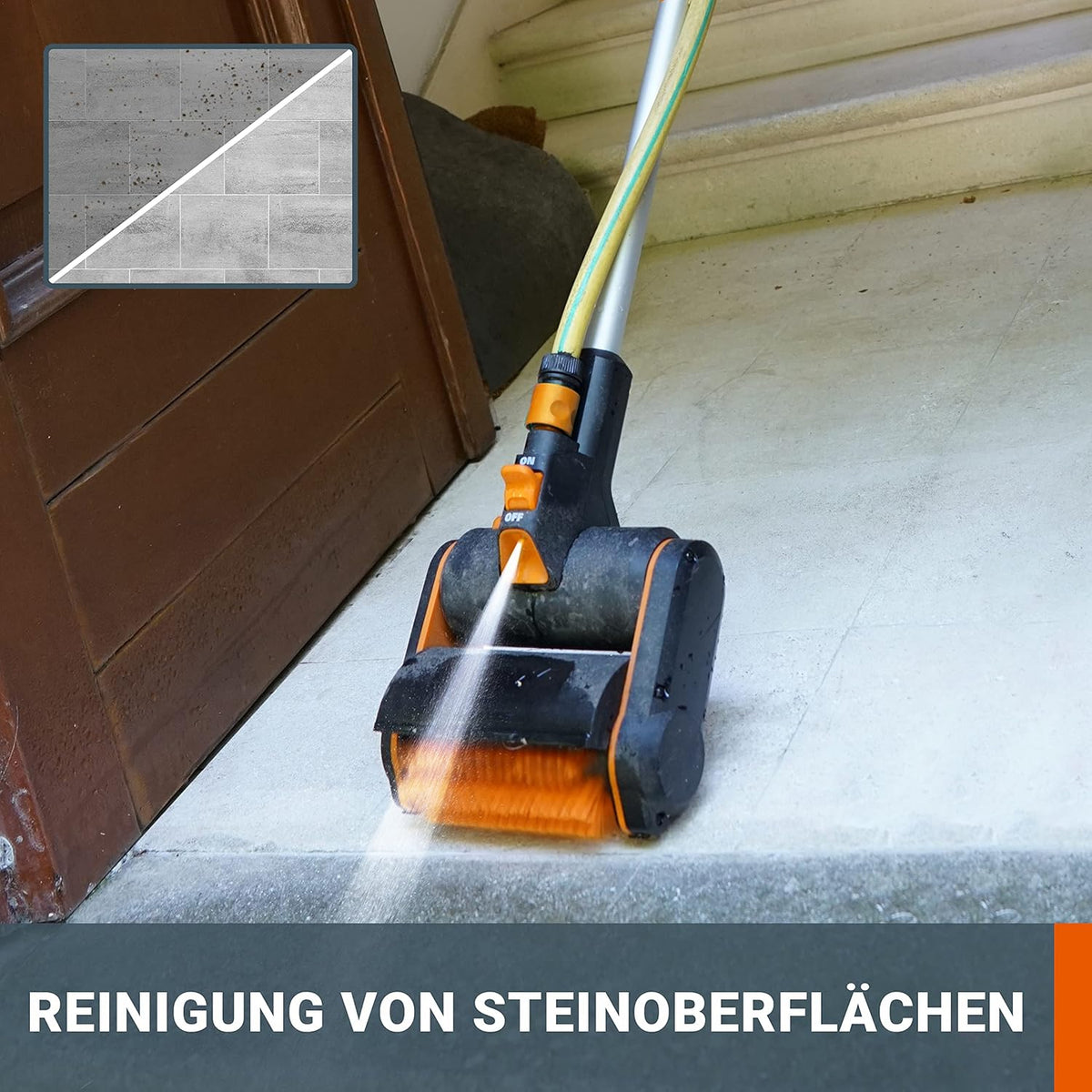 WORX WG441E Akku-Multi-Bürste 20V -multifunktionale Oberflächenbürste für Stein-& Holfzflächenreinigung & Unkrautentfernung -integrierter Wasseranschluss - inkl. 4Ah PowerShare Akku & Schnellladegerät