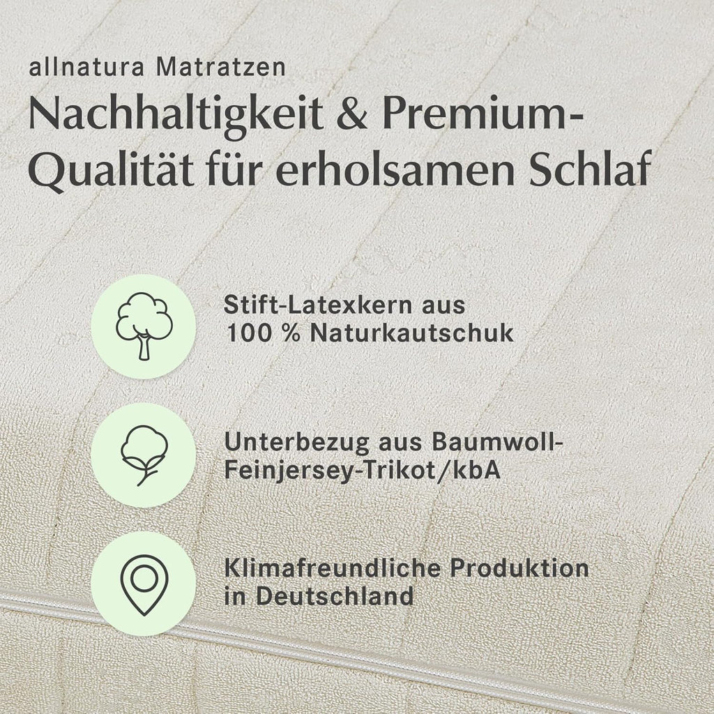 allnatura Naturlatex-Matratze Testsieger Stiftung Warentest Sanastar-Comfort - 90x200 cm, Firm (H4), Höhe: 16 cm - 7-Zonen Stützsystem - In Deutschland hergestellt mit 100% Naturkautschuk