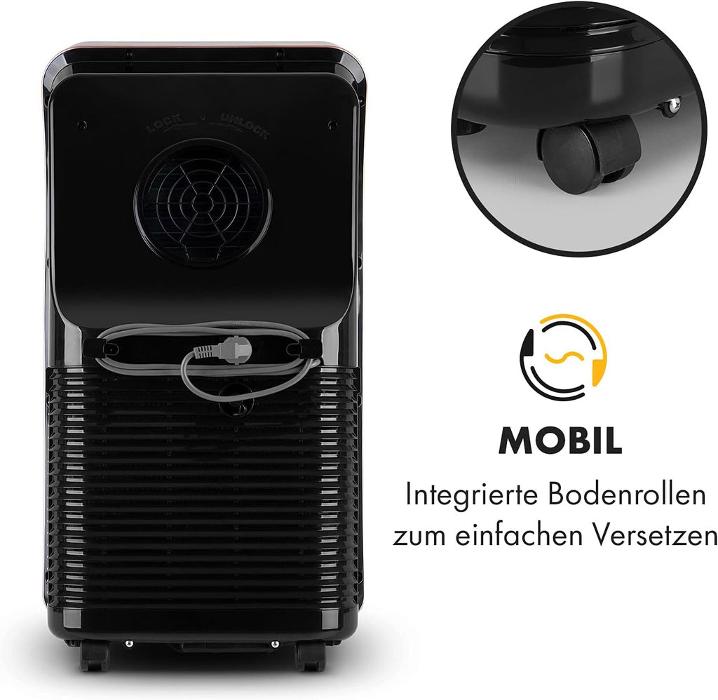 Klarstein Mobile Klimaanlage mit Abluftschlauch, 4-in-1 Klimagerät mit Ventilator, Luftentfeuchter & Nachtmodus, Kleine & Portable Klimaanlage für Wohnung & Büro, Niedriger Verbrauch, 9000 BTU
