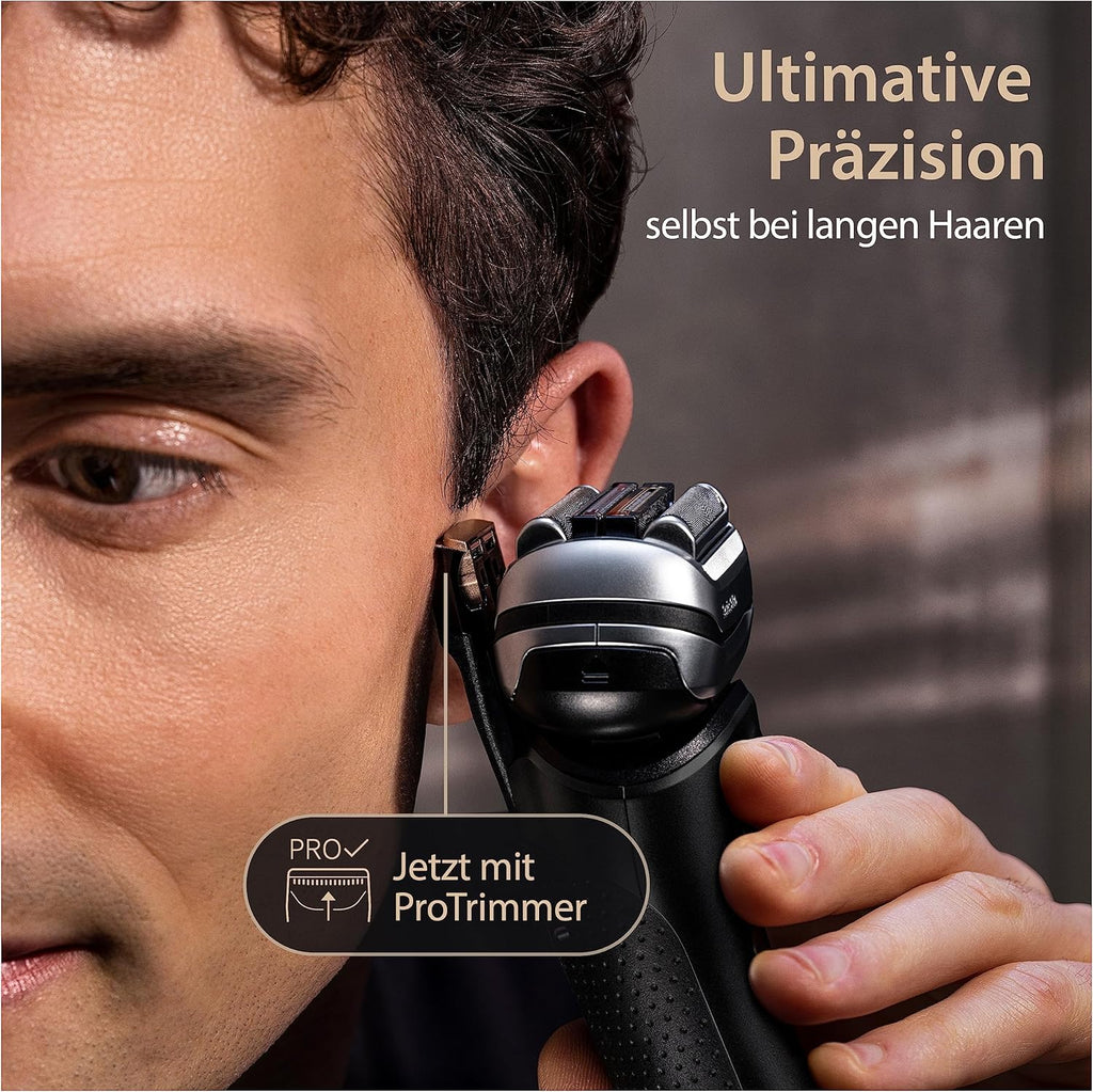 Braun Series 9 Pro+ Rasierer Herren Elektrisch, Elektrorasierer mit 5 Rasierelementen, Rasierapparat, Langhaarschneider ProTrimmer, Ladestation, 60 Min Akku, Wet&Dry, Made in Germany, 9510s, Schwarz