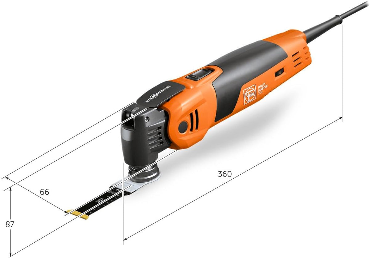 FEIN Multimaster MM 700 Max Top, Unser bestes MultiTool mit 60 Zubehören zum Sägen, Schleifen, Schneiden , 450 W, Anti-Vibrationssystem, Aufnahme StarlockMax, QuickIN Werkzeugwechsel
