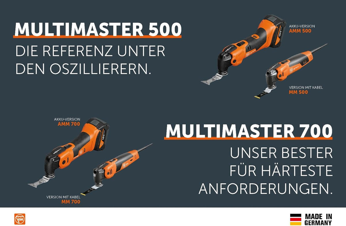 FEIN Multimaster MM 700 Max Top, Unser bestes MultiTool mit 60 Zubehören zum Sägen, Schleifen, Schneiden , 450 W, Anti-Vibrationssystem, Aufnahme StarlockMax, QuickIN Werkzeugwechsel