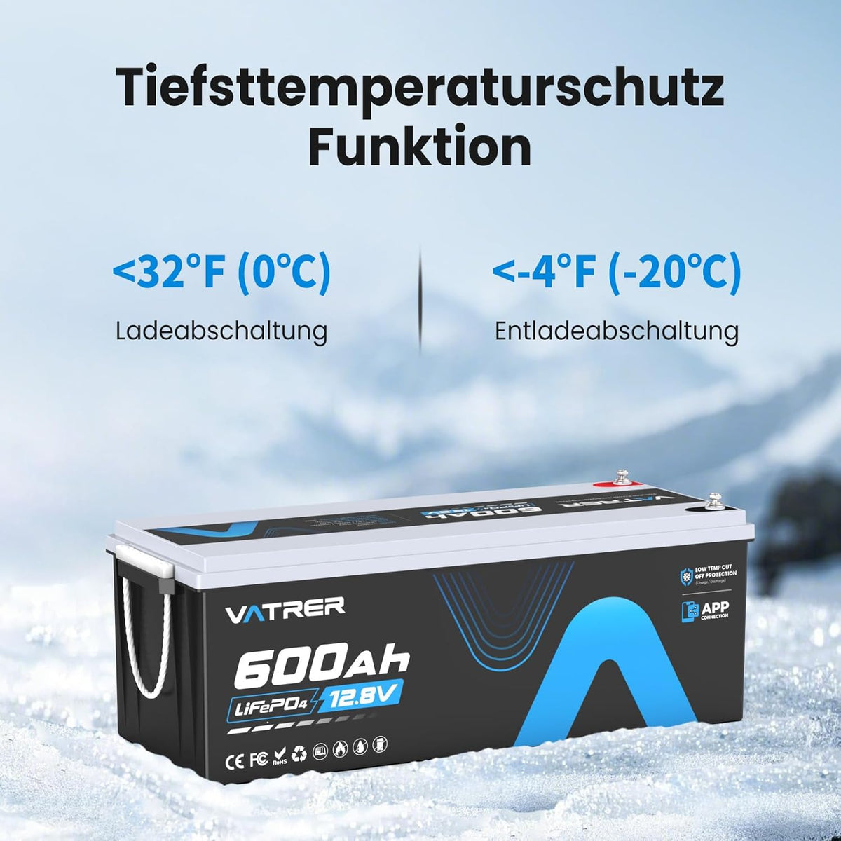 12V 600Ah LiFePO4 Lithiumbatterie mit APP-Überwachung,300A BMS,Schutz vor hohen/niedrigen Temperaturen,3840W Maximalleistung für Wohnmobile,Solar,Boote,netzunabhängige Systeme,Hausenergiespeicher