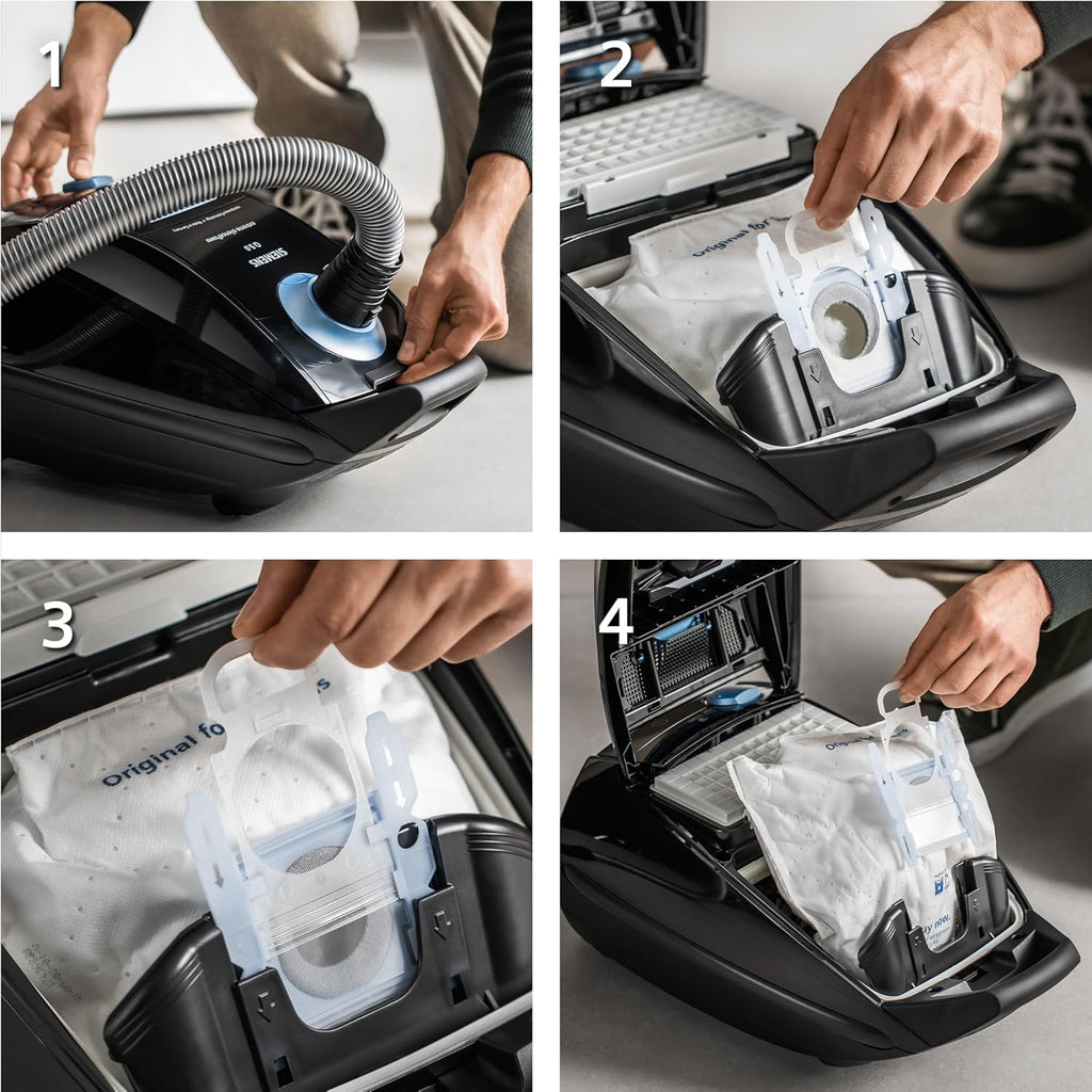Siemens Staubsauger mit Beutel Q5.0 Extreme silencePower VSQ5X1232, für Allergiker, Hygiene-Filter, Starke Saugleistung auf Parkett, Teppich und Fliesen, langes Kabel, Made in Germany, 850 W, schwarz