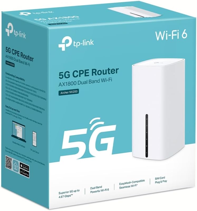 TP-Link Archer NX200 LTE WLAN Router, 5G Router SIM-Karte, AX1800 Dualband-WLAN 6, 3 x Gigabit-Ports, MU-MIMO, Web- und APP-Verwaltung, Plug-and-Play