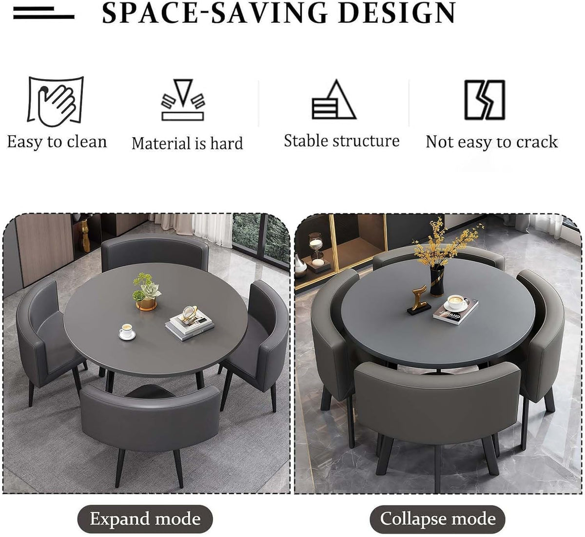 Esstisch Tisch mit 4 stühlen Set,esstisch Rundem klein Küchentisch esszimmertisch 90 cm, für 4-6 Personen, für Esszimmer, Küche, Wohnzimmer, modern Küchenstühle