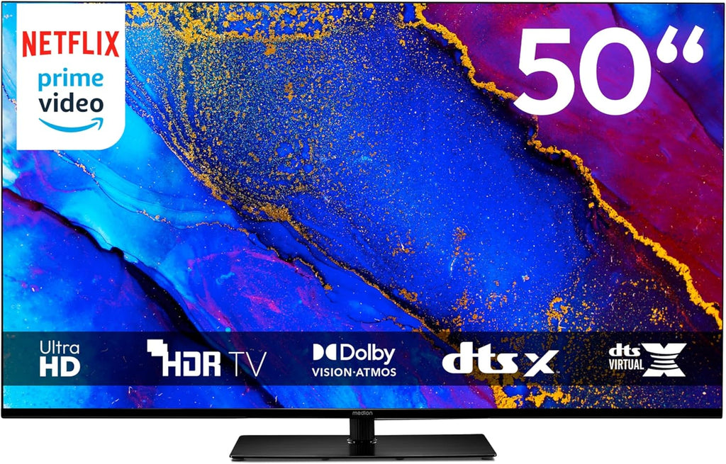MEDION 125,7 cm (50 Zoll) Fernseher (Smart TV, 4K, Dolby Vision HDR, Prime Video, Disney+, Dolby Atmos, DTS X, kompatibel mit Google TV, PVR, Bluetooth, MD 850400)