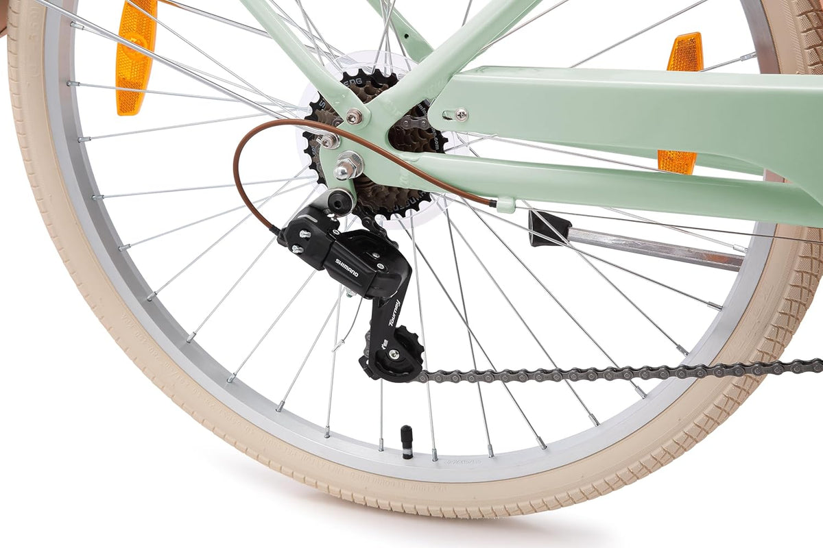 BIKESTAR Alu City Stadt Fahrrad 26, 28 Zoll | 16, 18 Zoll Rahmen, 7 Gang Shimano Damen Holland Rad, Retro Bike mit V-Bremse, Gepäckträger, Licht, Klingel, Korb, Speichenreflektoren | Risikofrei Testen