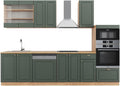 Vicco Küchenzeile Fame-Line, Grün-Gold Landhaus/Goldkraft Eiche, 300 cm mit Hochschrank, AP Eiche