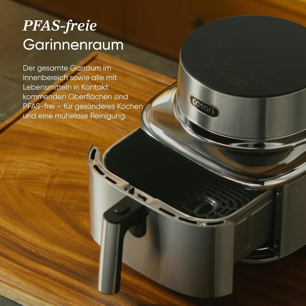 COSORI Airfryer | Iconic Single | 96% Metall | Keramikbeschichtung ohne PFas und BPA | 7-in-1 6,2L Heißluftfritteuse | 61% energiesparend | 50+ Rezepte | spülmaschinenfest | silber | SE601S