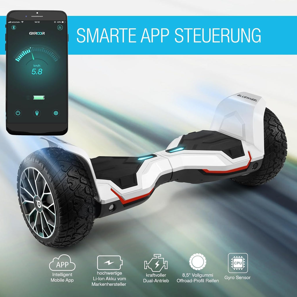 8.5" Premium Offroad Hoverboard Bluewheel HX510 SUV Deutsche Qualitäts Marke- Kinder Sicherheitsmodus & App - Bluetooth - Starker Dual Motor - Elektro Skateboard Self Balance Scooter