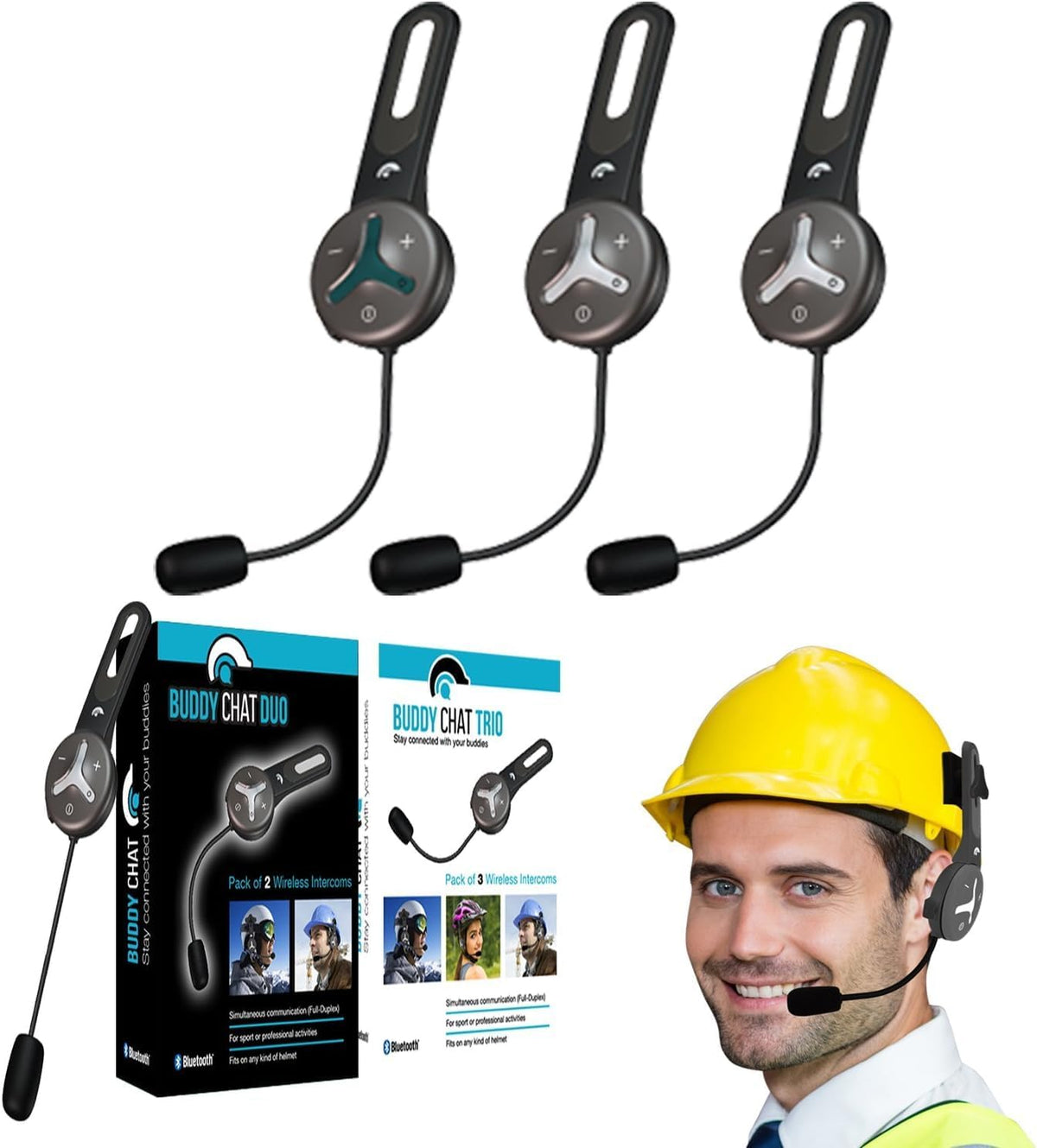 @tec BuddyChat Trio - 3X Bluetooth® Headset-Module für bis zu 3 Personen Gegensprechanlage (Intercom, Freisprechanlage) mit Reichweite bis 1km