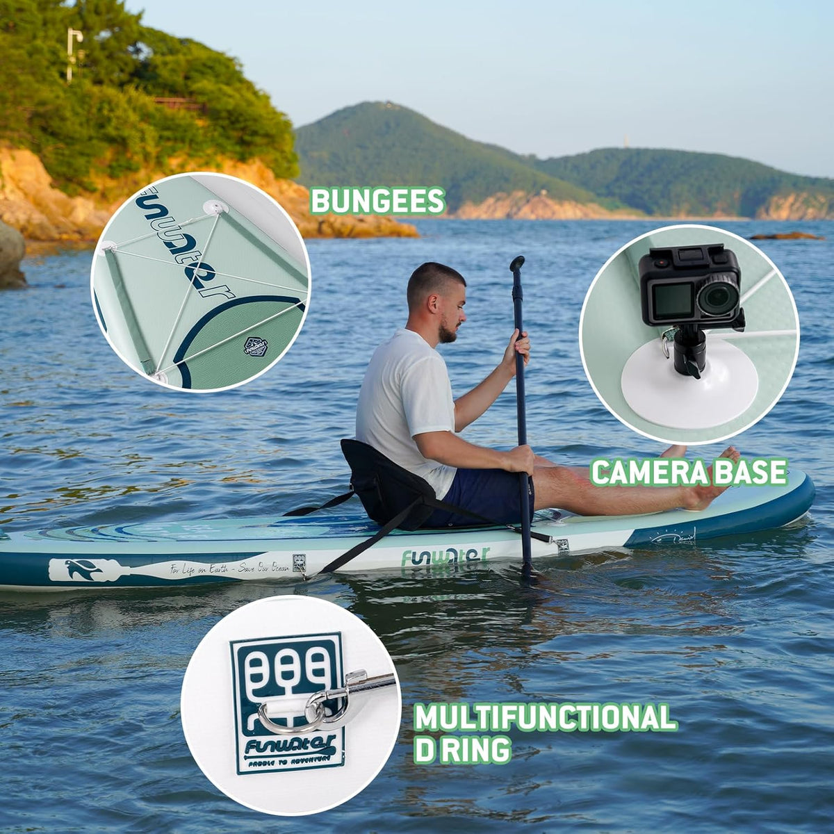 FunWater 320CM&350CM Stand Up Paddle Board Mit Vollem Zubehör Paddleboard SUP Board Mit Verstellbares Paddel, Pumpe, Reiserucksack, Leine, wasserdichte Tasche