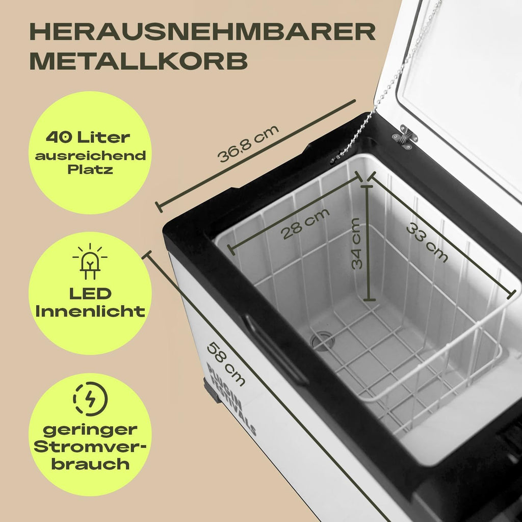 elektrische Kühlbox - Kompressor Gefrierbox bis -20 Grad - Kühlbox Auto - Camping Kühlschrank - Powerstation zum Kühlen - 12V 230V - 40 Liter