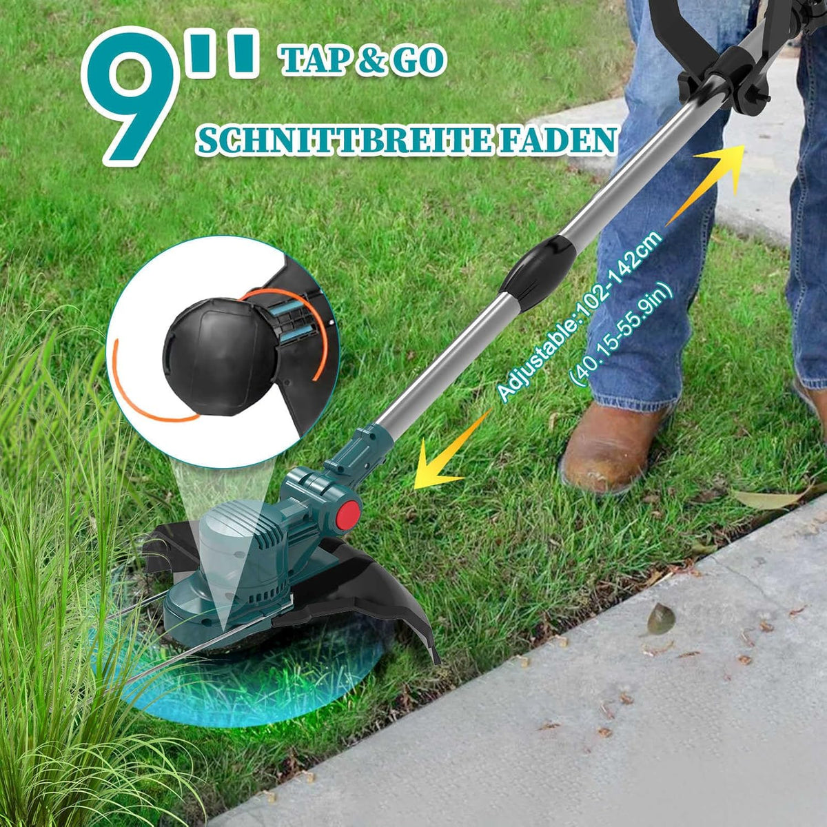 Rasentrimmer mit Akku 21V, 4 in 1 Akku Rasentrimmer für Makita Akkus, Rasentrimmer mit Unkrautbürste, Freischneider & Motorsense inkl.TAP-N'-GO Fadenkopf, 2 X 4.0Ah Akkus, 750W Bürstenloser Motor