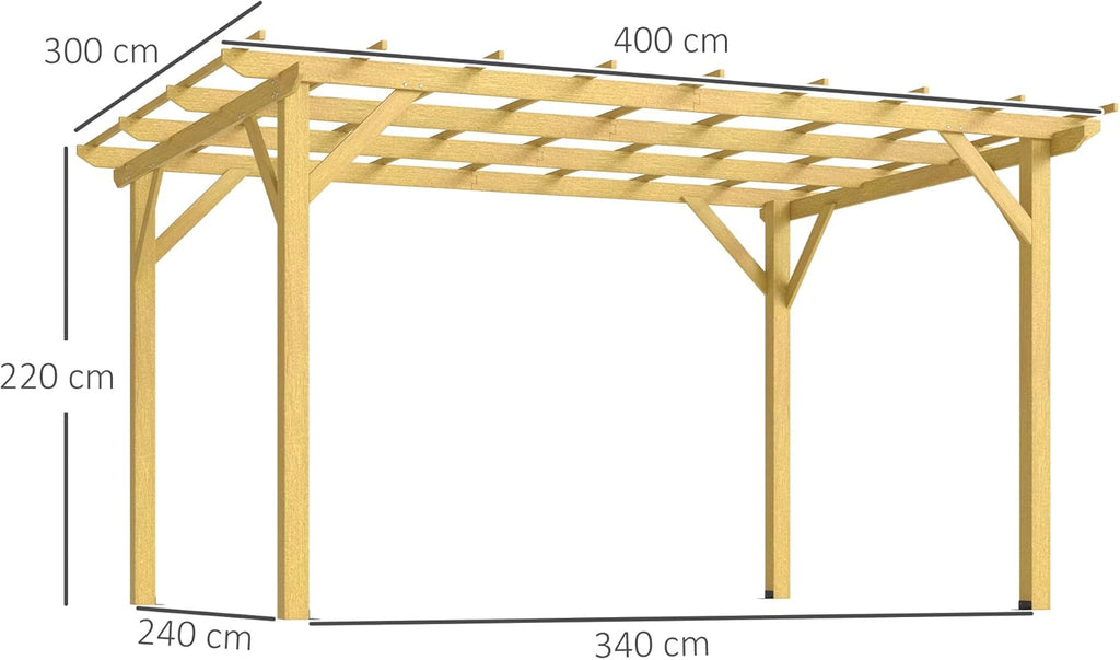 Outsunny Pergola Garten im Freien 3 x 4 m versenkbare Schiebepergola, Holzpergola, Gartenlaube für Kletterreben, Blumen, Rosen, Pergola für Terrasse, Patio, Naturholz
