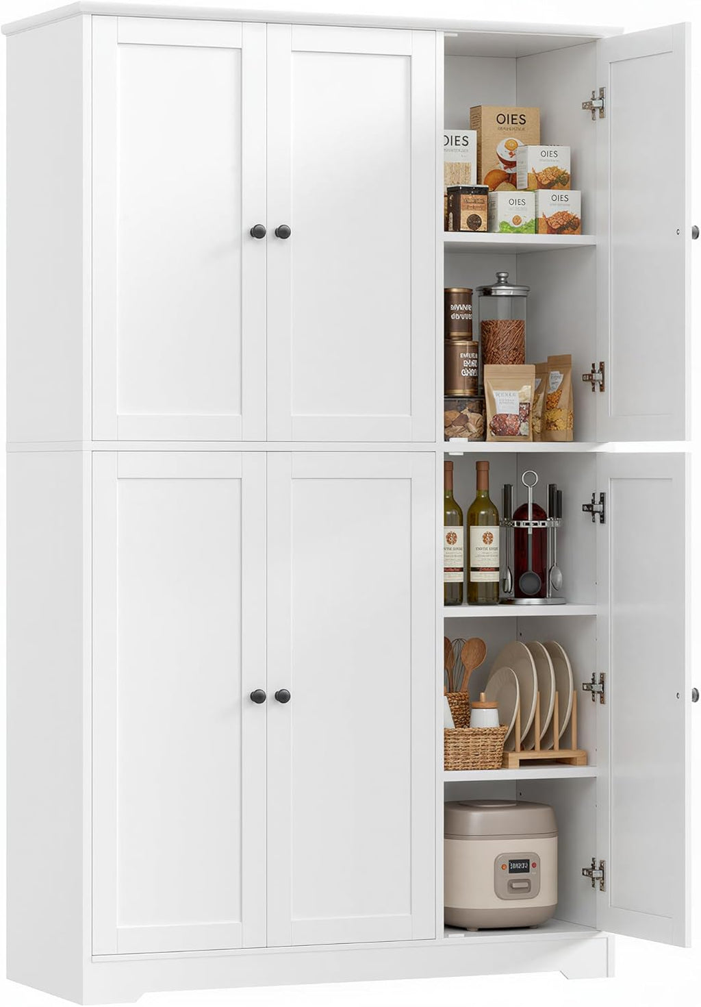 FirFurd Küchenschrank, 180 cm Mehrzweckschrank Vorratsschrank, Buffetschrank mit 6 Türen und verstellbaren Einlegeböden, Allzweckschrank für Küche Wohnzimmer Eingangsbereich, 180x106x37 cm, weiß